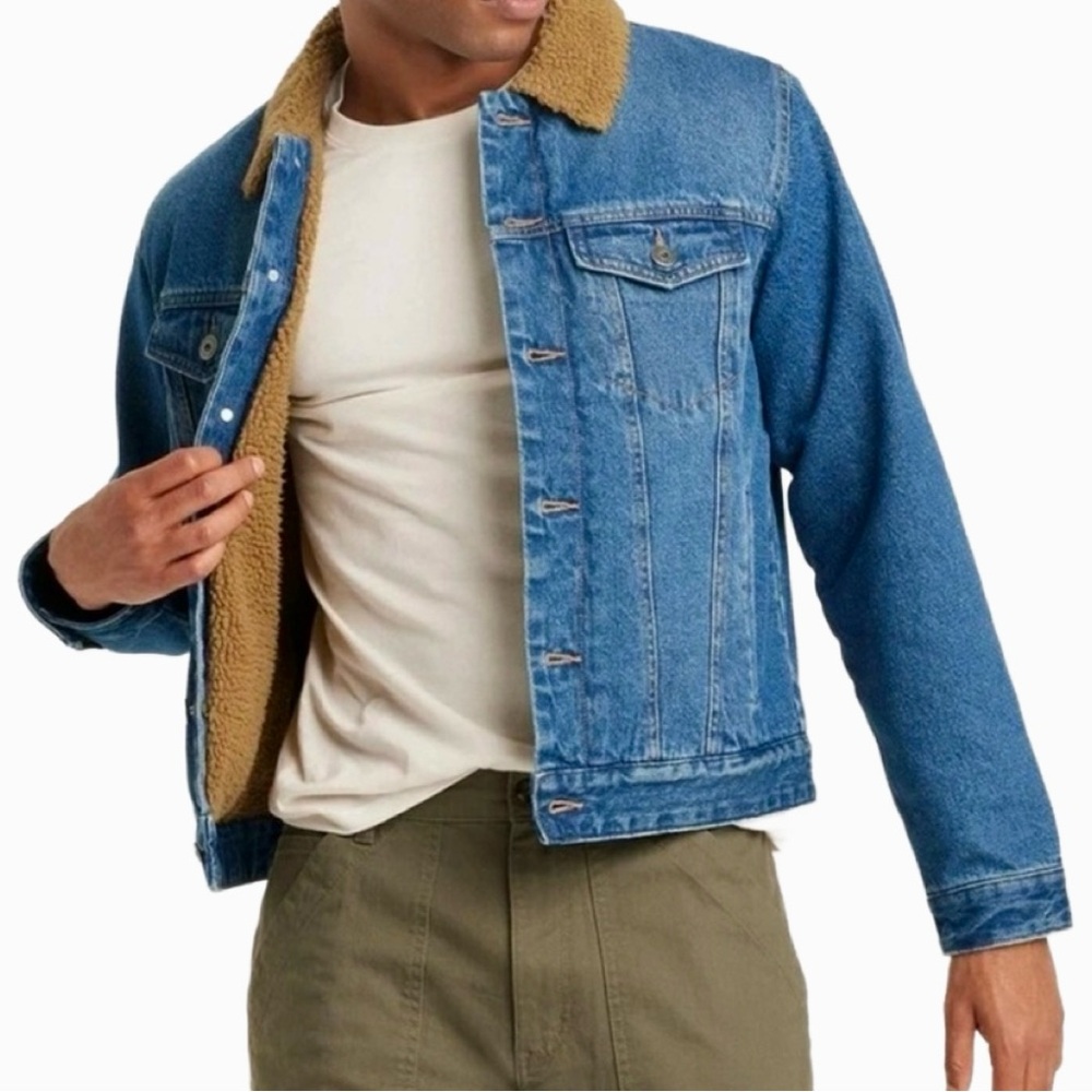 NWT Goodfellow & Co. Men’s Sherpa-Lined Denim Jacket, size L